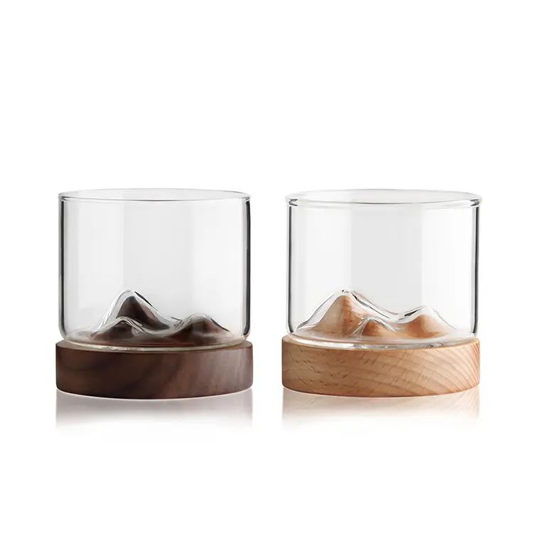 Wholesale Creative Heat Resistant 120 ml Small Glass Cup With Mountain Shape Coaster