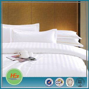 <strong>100</strong> <strong>Cotton</strong> 250TC White 1-2cm <strong>Stripe</strong> Bed Sheet Fabric for Hotel Bed Linen - Product Image 3