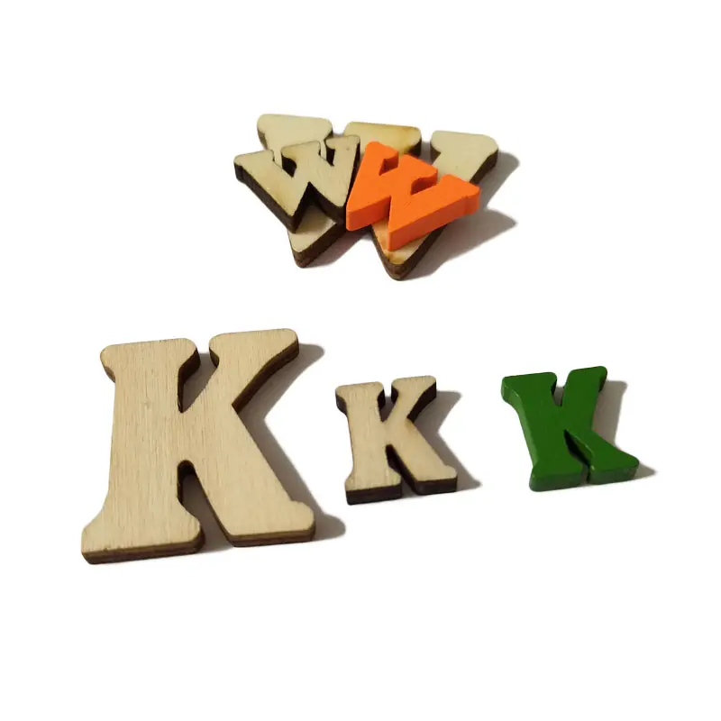 Decoração de letras do alfabeto de madeira natural, não acabado, tamanho pequeno, crianças