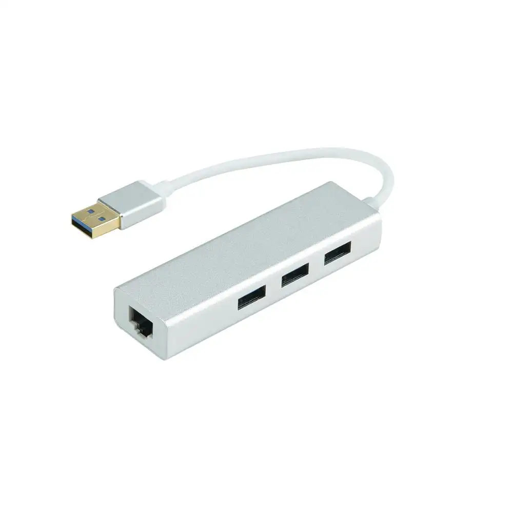 Hub USB 3,0 de 3 puertos con adaptador Ethernet RJ45 10/100/1000 Gigabit, conector LAN de aluminio para PC