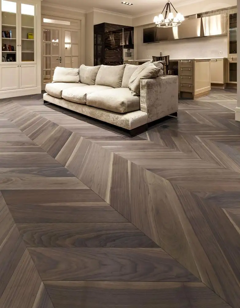 45 degrés multicouche Noyer Américain Chevron Parquet En Bois D'ingénierie Par Shunyang