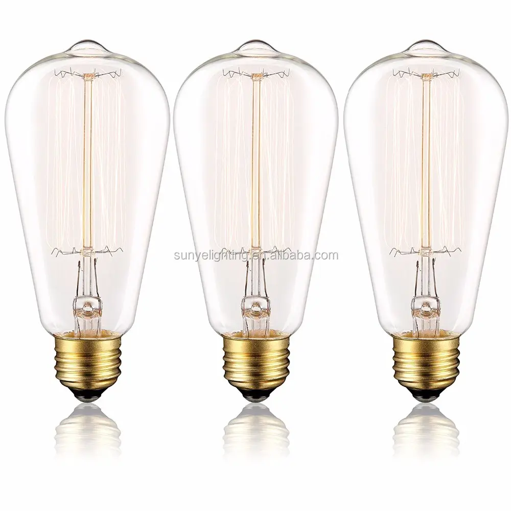 Bombilla Edison ST64, 60W, cristal transparente regulable, antigua, estilo Edison Thomas