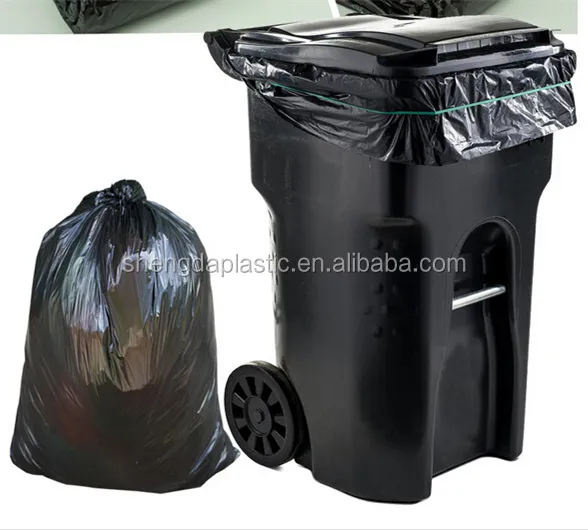 Saco de lixo plástico grande preto descartável HDPE/LDPE para compras de lixo de empreiteiro e uso de pacotes Material LLDPE com reforço