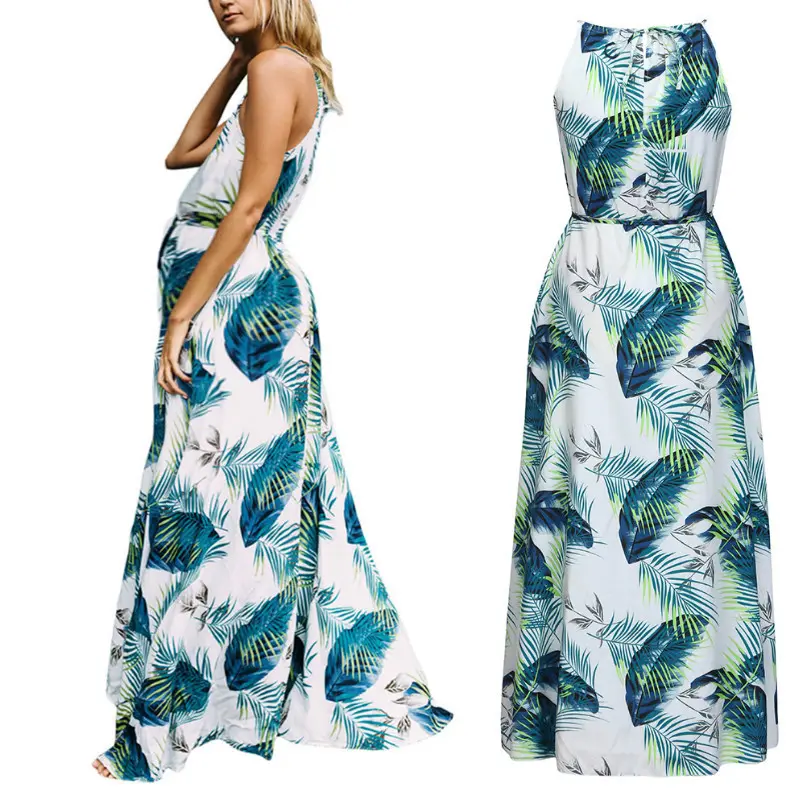 Maxi vestido de verão feminino, floral, deslizamento com decote em v para grávidas 2023