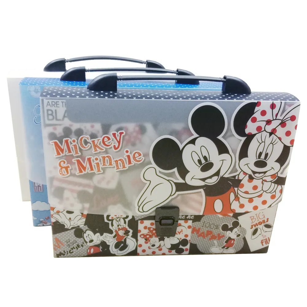 High Quality Mickey Stationery Custom size PP Material Carry Portable File Folder Bag/ PP Document Box with Plastic Handheld