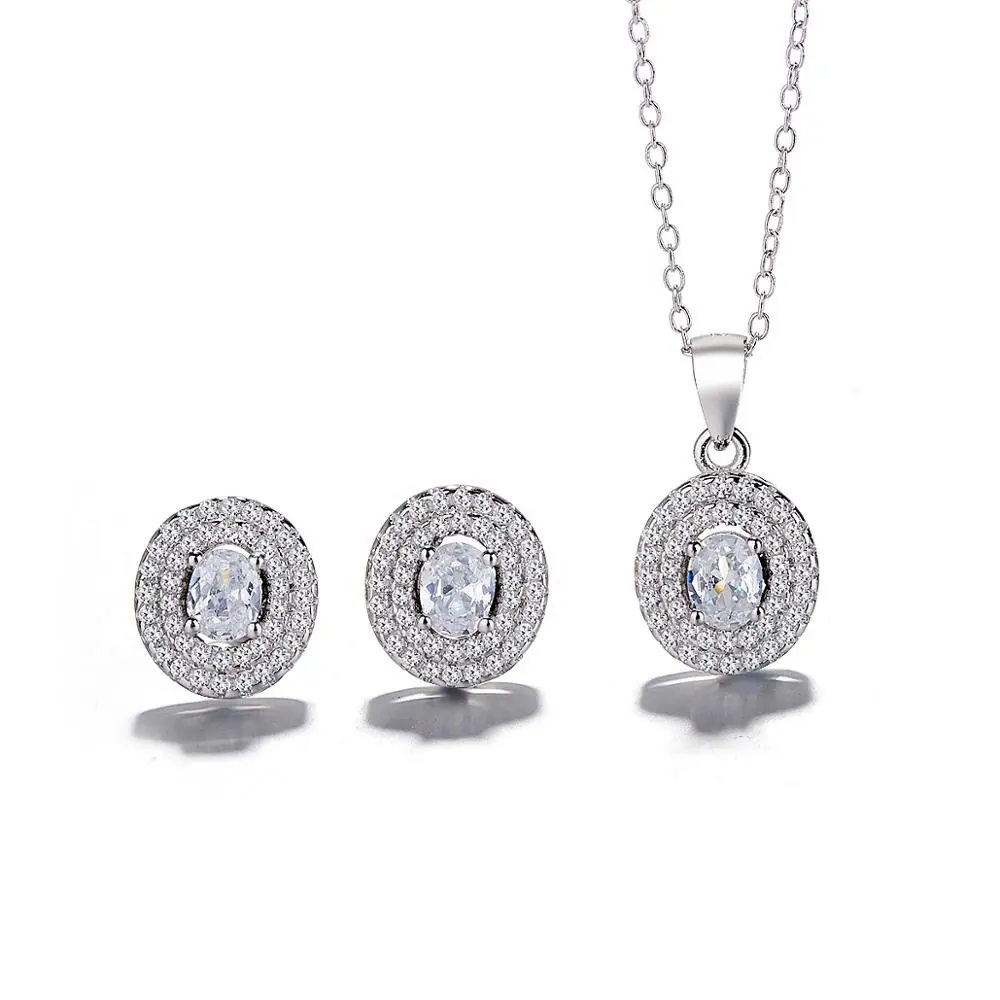 Conjunto de joias oval prata esterlina 925,