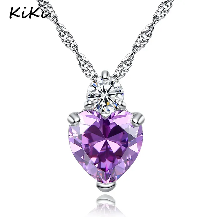 Collier avec pendentif en cristal violet plaqué argent, pour femme, bijoux à la mode, cadeaux