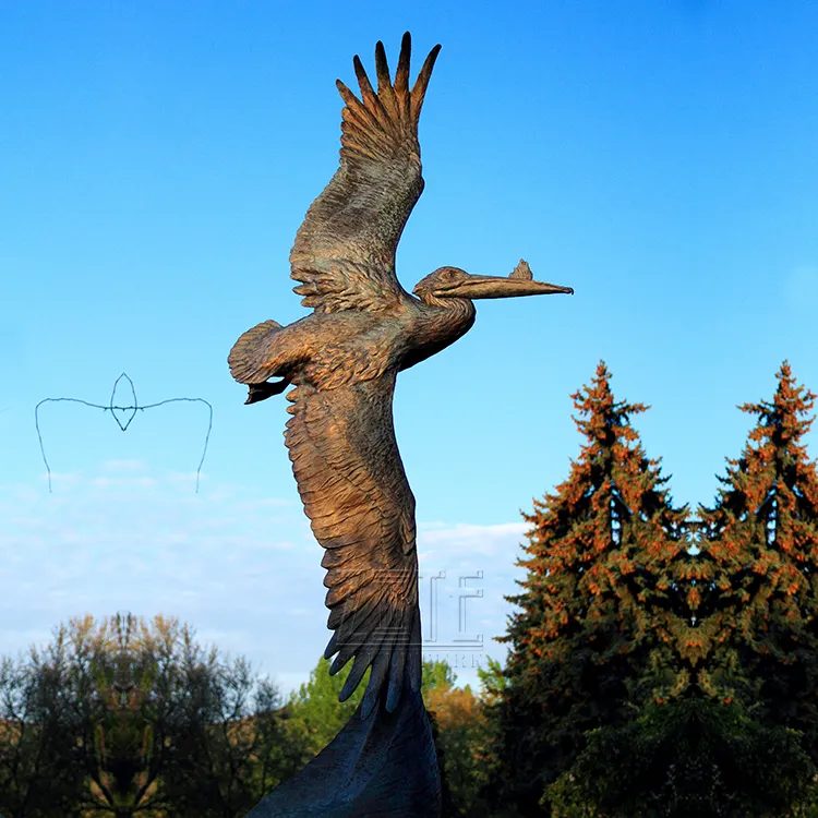 Estatua de metal al aire libre personalizada, escultura de pelican de bronce