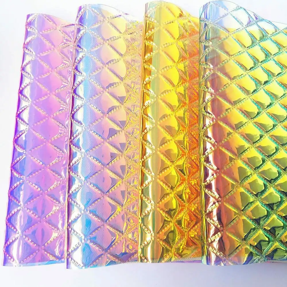 Iridescent Diamond Holographic Rainbow Transparent Plastic PVC Film By The Yard Vinyl For Bag Bow Crafting