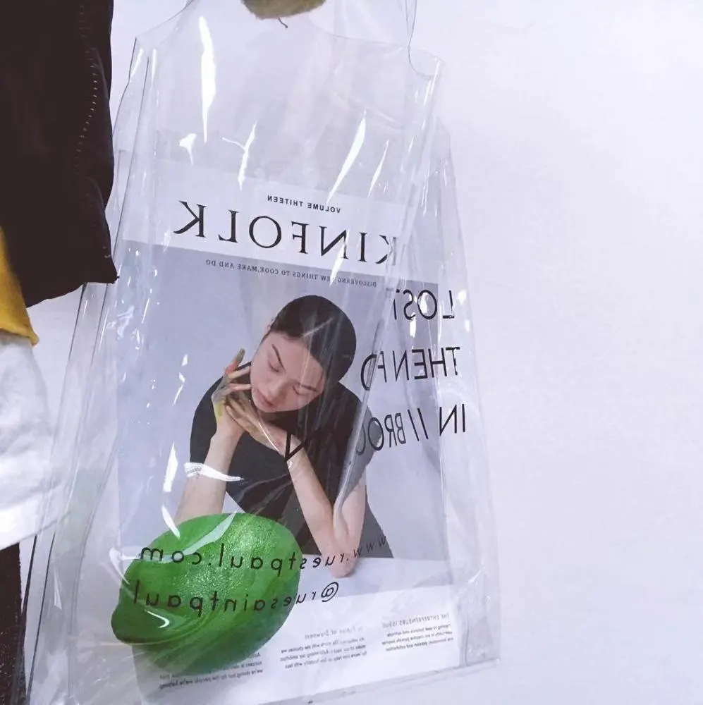 Сверхпрочная многоразовая сумка-тоут, прозрачная сумка для покупок с напечатанными пользовательскими логотипами, прозрачная сумка с ручкой, сумки-тоуты из ПВХ
