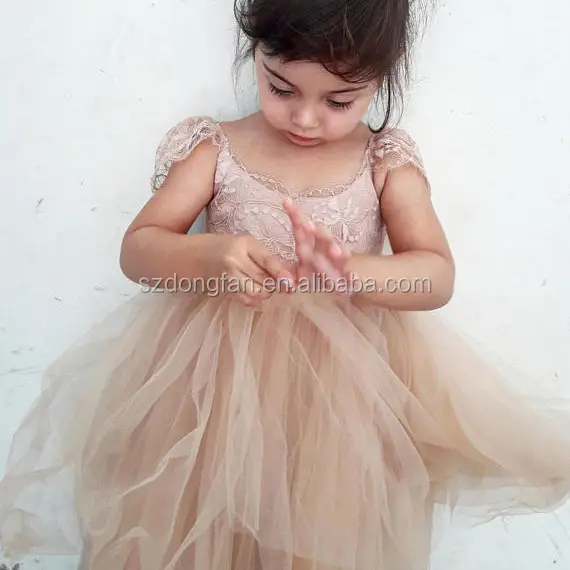 Dusty Blush Royal Flower Girl Dress In Pizzo E Seta Tessuto di Tulle Tutu Dress For Baby Girl Dresses