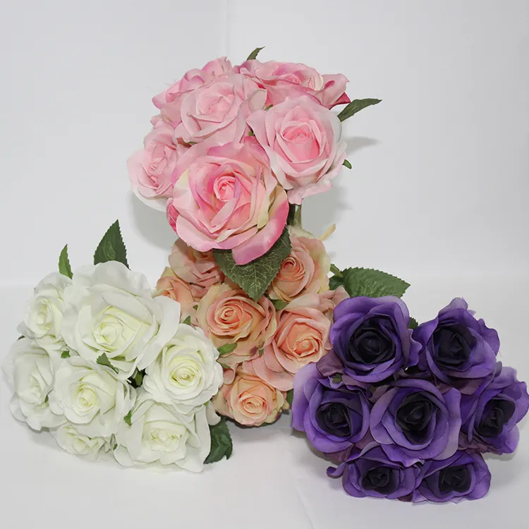 Roses artificielles en soie, 10/lot, fausses fleurs, pour une décoration florale, pour une fête, vente en gros