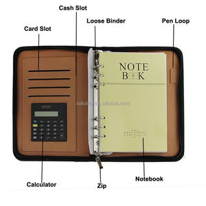 PU Business Multi-function Zip-Around A5 <strong>Notebook</strong> Calendar <strong>Calculator</strong> File folder