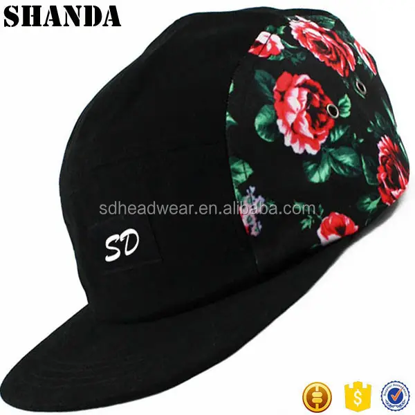 Ala plana rosas 5 Panel Cap sombreros Surf, Skate de la nieve sombrero 5 Panel gorras deportivas con etiqueta tejida