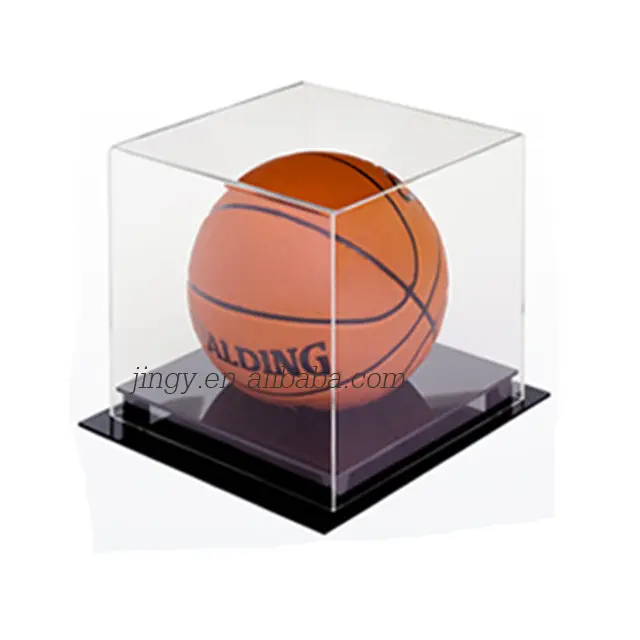 Tampa preta transparente para bola de basquete, cobertura personalizada em cubo com base pmma plexiglass futebol acrílico bola de rugby expositor de caixa para futebol