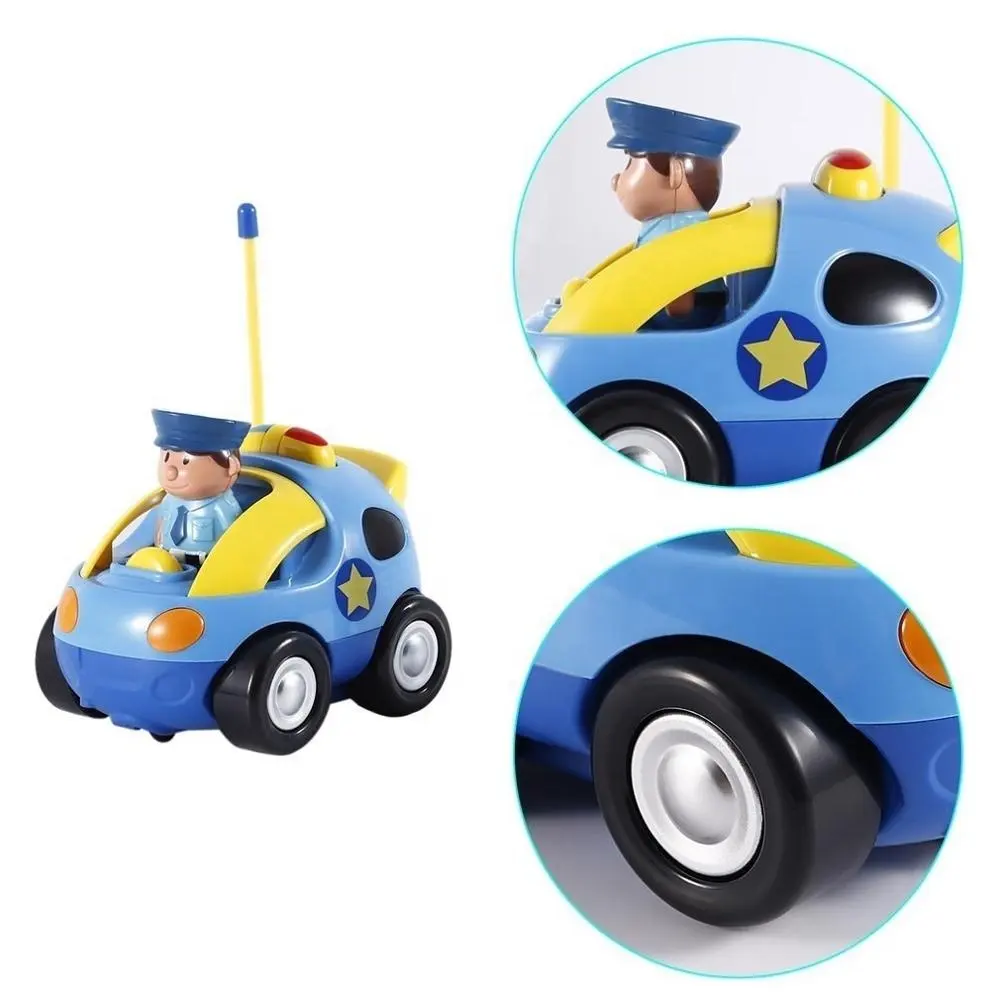 Carro de desenho animado rc em linha, veículo com controle remoto de 2 canais, brinquedo com música, luzes e som para bebê, crianças