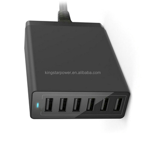 50W 5V 10A 6端口USB2.0台式旅行USB充电器，用于手机和平板电脑单端口最大2.4A输出