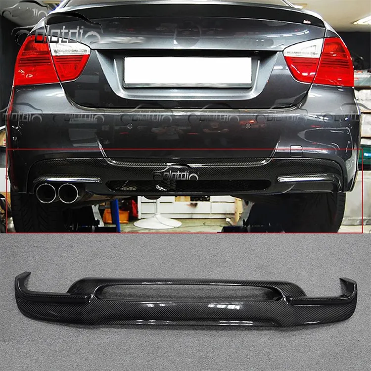 3D estilo carbono tope posterior labio aletas Spoiler ala del divisor del difusor para BMW Serie 3 E90 M Tech 2006-2011