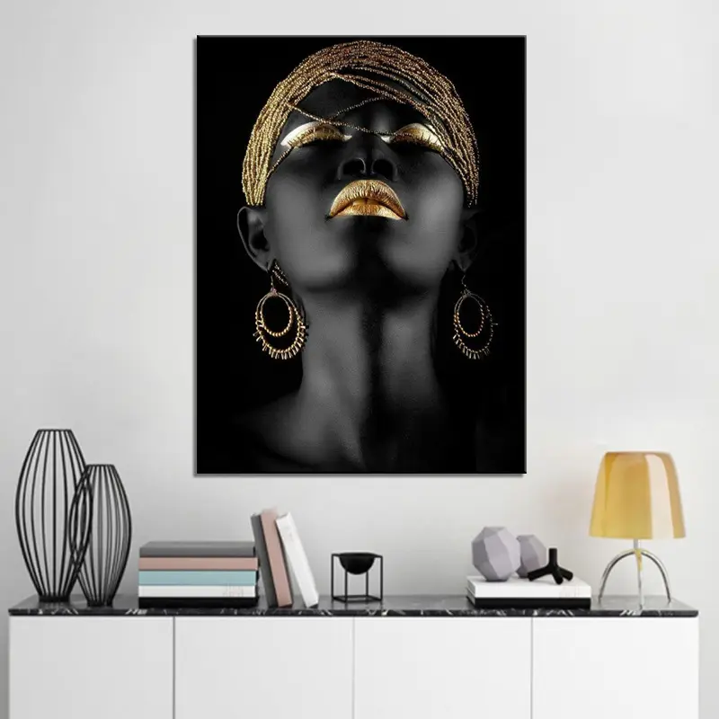現代黒美しいアフリカ女性絵画キャンバス壁アート油絵cuadrosセクシーな女の子スプレープリント工場卸売