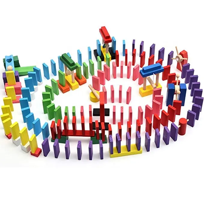 Personalizzato Colorato di Legno Domino Set Blocco di Gioco di Corse di Costruzione e Impilabile Giocattolo per I Bambini