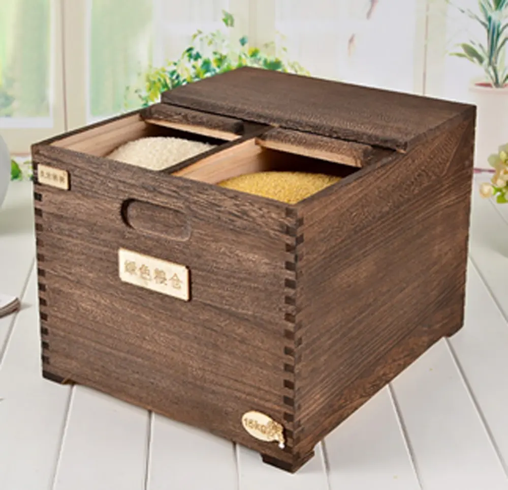 Tong-caja de madera para almacenamiento de arroz, nuevo dispositivo medidor de plagas de cubo de arroz, 2018