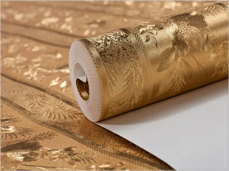 Wall paper golden Vinyl wallpaper stocklots decoration design for home or hotel decoration manufacturing murals Wallpaper