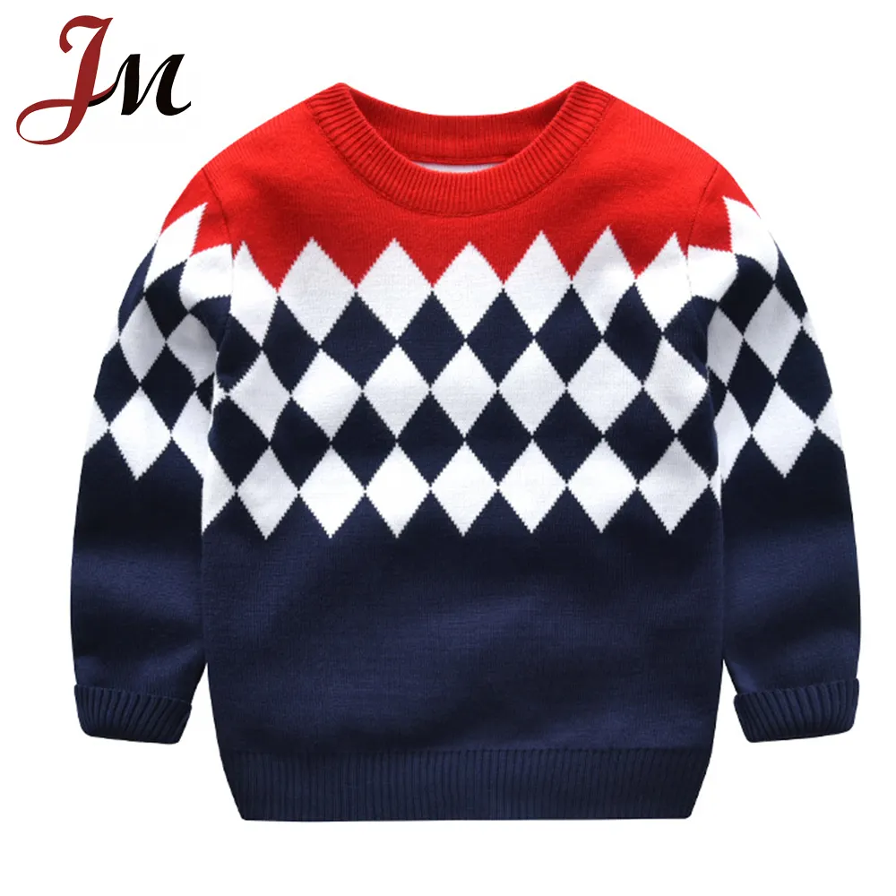 Jersey de punto para niños, jersey de lana estándar con contraste de Color a cuadros, venta al por mayor
