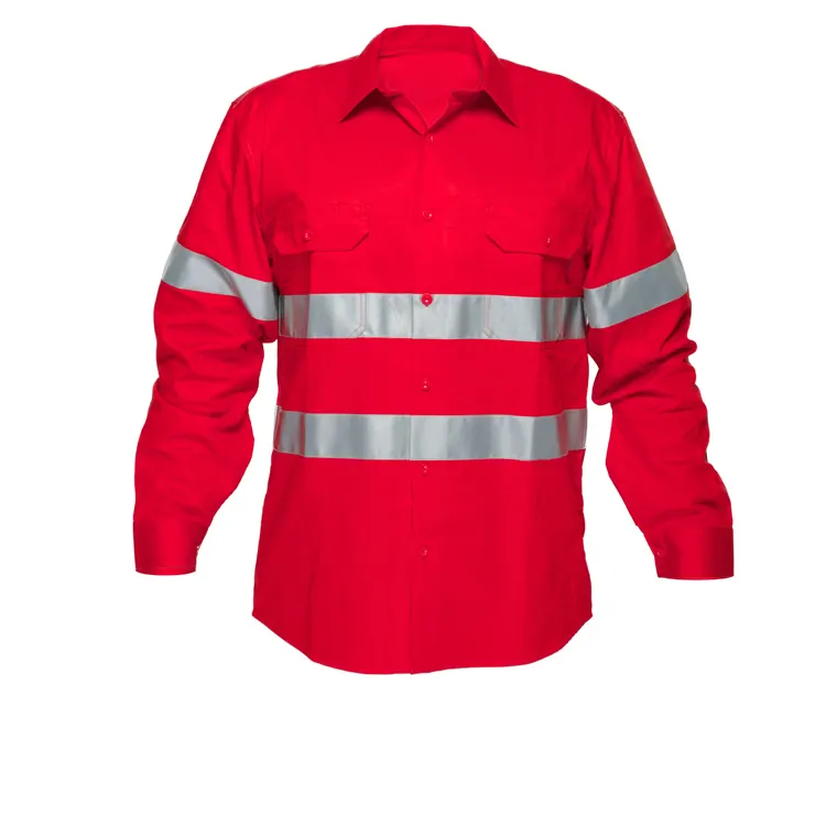 100% Drill di cotone nastro riflettente EN471 hi-vis colore rosso camicie da lavoro