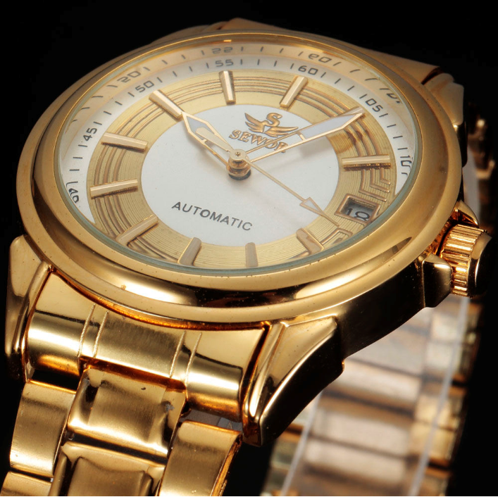 6 white dial gold strap