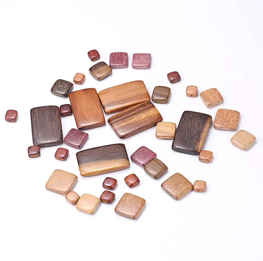 Colar de jóias, fabricação de contas de madeira quadradas naturais premium com furo