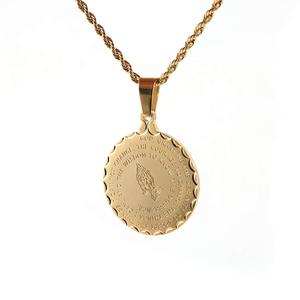<strong>Bible</strong> Verse Prayer Necklace Christian Jewelry Gold Stainless Steel <strong>Praying</strong> Hands Coin Medal Pendant