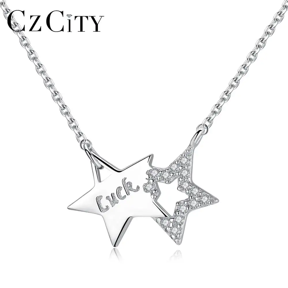 CZCITY кубический цирконий рождественское светящееся ожерелье с темными звездами 925 Серебряные украшения для девочек кубический цирконий звезда ожерелье