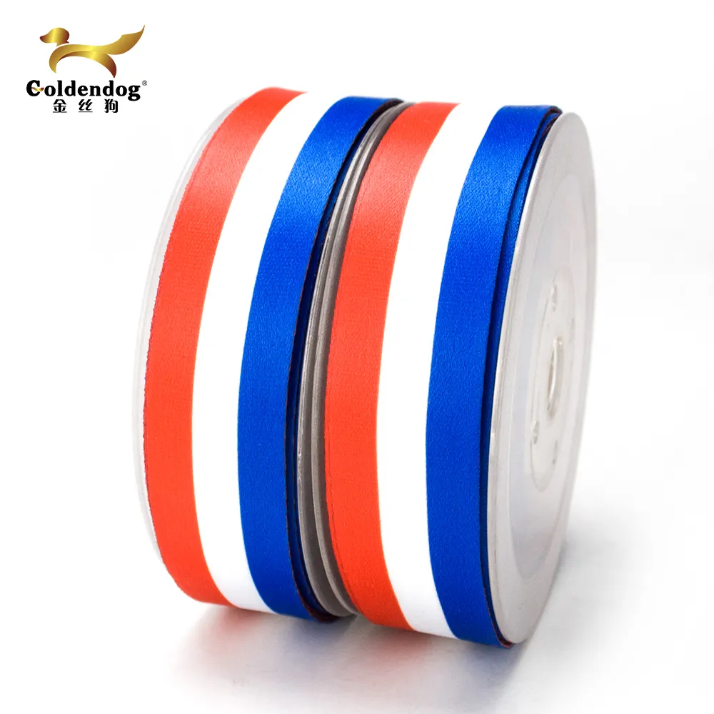 100% Polyester rot weiß blau Flagge Sublimation sband Streifen Satin band