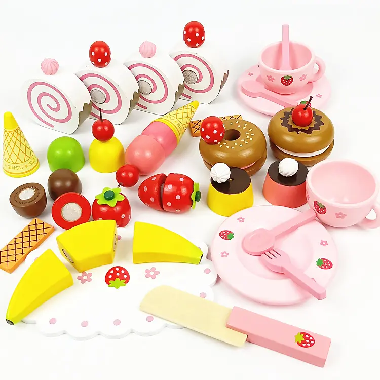 2021 Houten Kids Keuken Speelgoed Rollenspel Voedsel Snijden Sets Pretend Hout Cut Cake Speelgoed WCS10