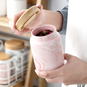 新项目大理石陶瓷罐，竹盖食品储存和容器