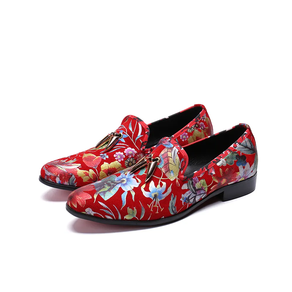 NA195 erkek mokasen ayakkabıları el yapımı İtalyan tasarım iş elbise ayakkabı rahat düz büyük boy büyüleyici erkek çiçek baskı loafer'lar