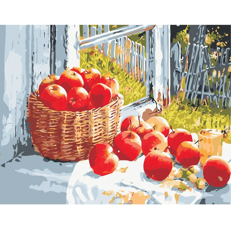 Pintura 3D al óleo sobre lienzo una cesta de manzanas rojas en la ventana cuadros de pared para la decoración del hogar de la sala de estar