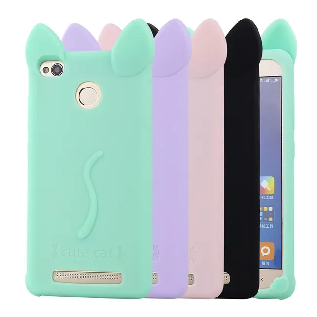 Soft Cute Plain Animal Pattern Silicone Cat Ear Case Phone Cover For Redmi 3S/Note 4 For iPhone 6/7