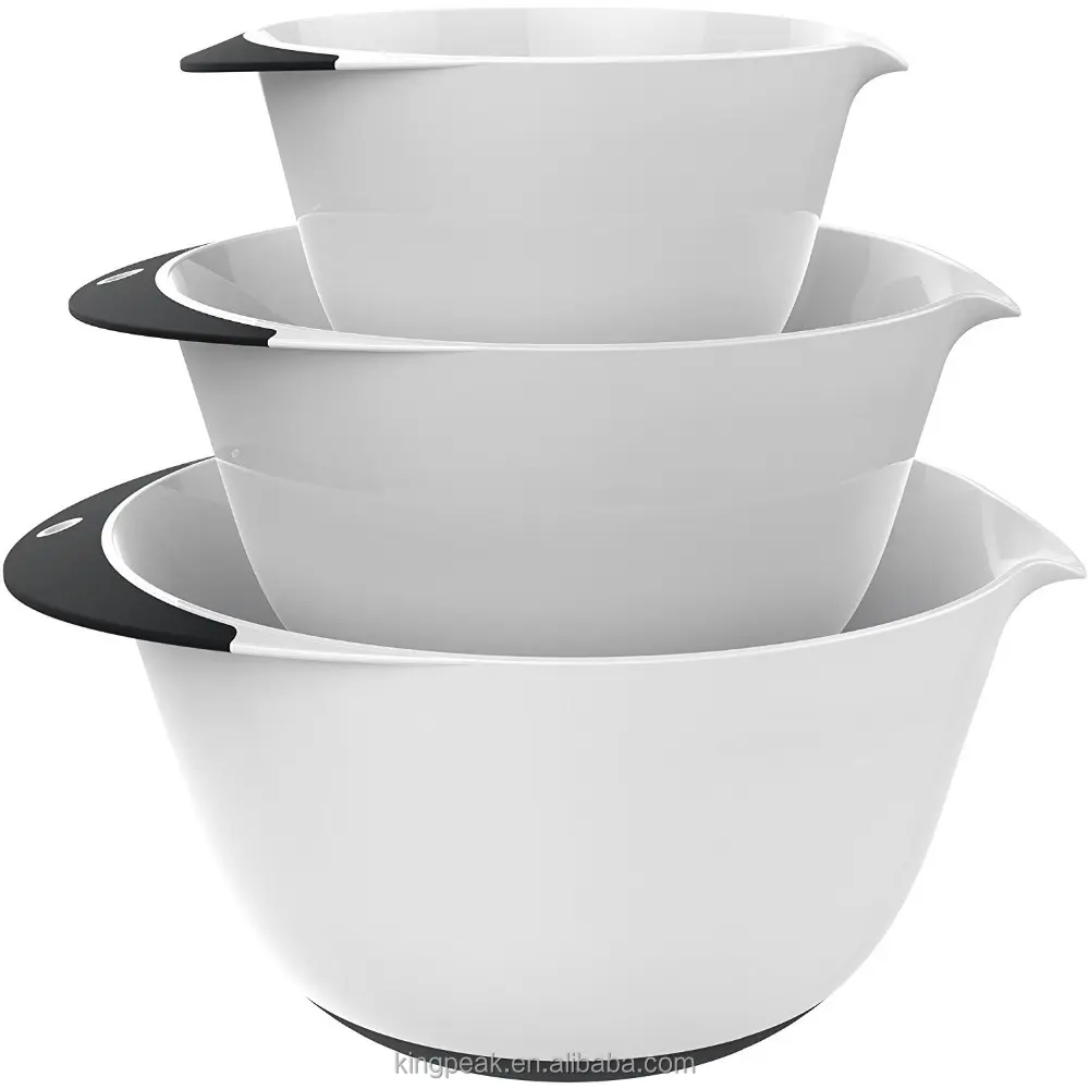 Nesting Mixing Bowls Griff Griffe Plastiks alat Servier schale Set mit Gummi Easy Pour Auslauf und rutsch festen Boden 3 Stück Modern