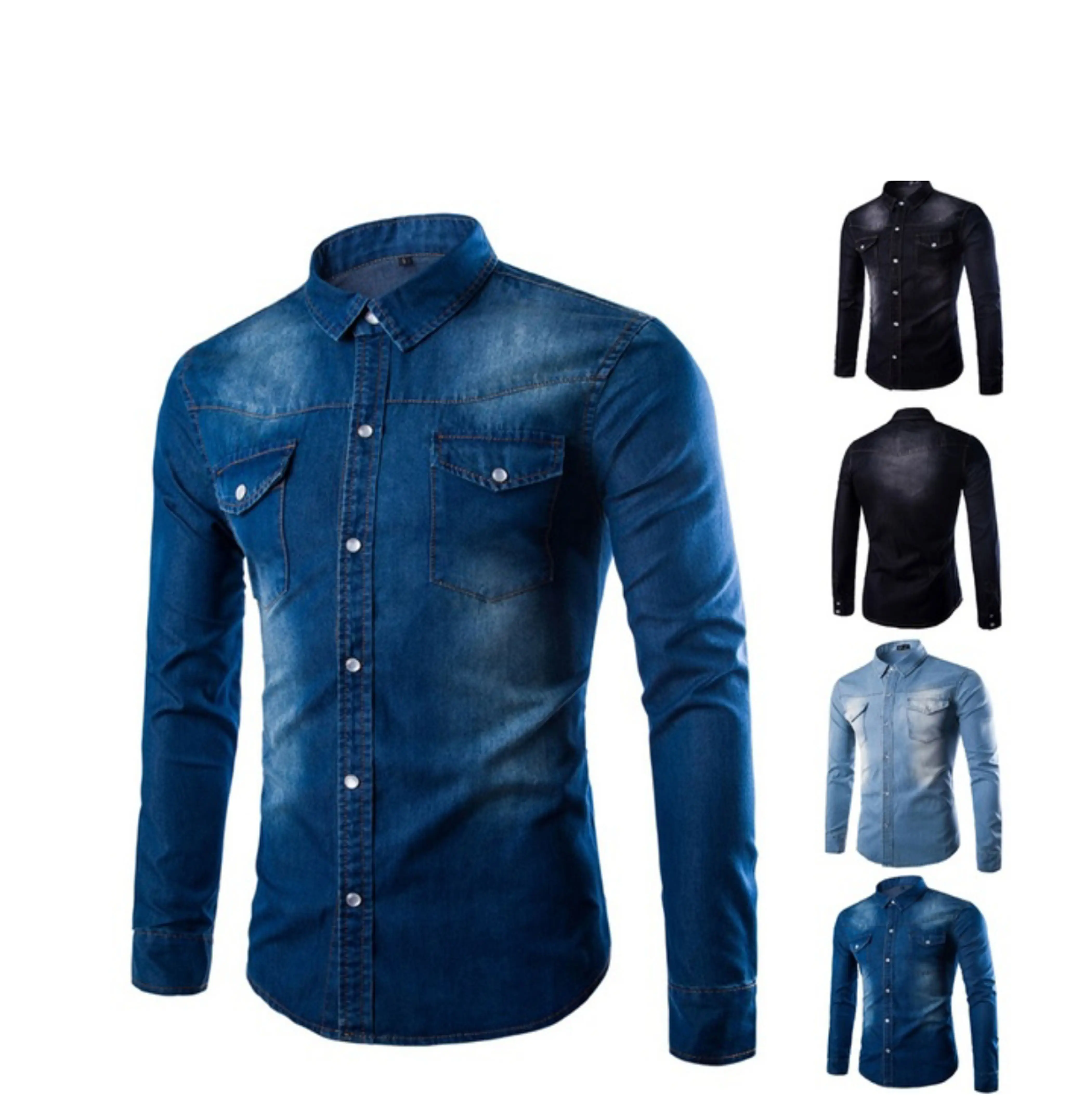 Demin Camisas casuais Algodão Lavado Jean Camisa de Manga Longe para Os Homens a Ser Popular no DESEJO