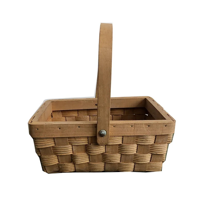 Wooden Chips Woven Gift Basket With Fold Handle For Christmas Easter