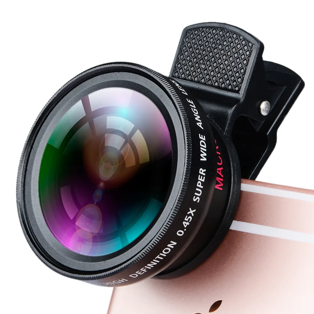 APEXEL Evrensel lensler iPhone 6 6 s, klip mobil kamera lensi Pro 0.45x Süper Geniş Açı Lens + 12.5X Süper Makro Lens Kiti