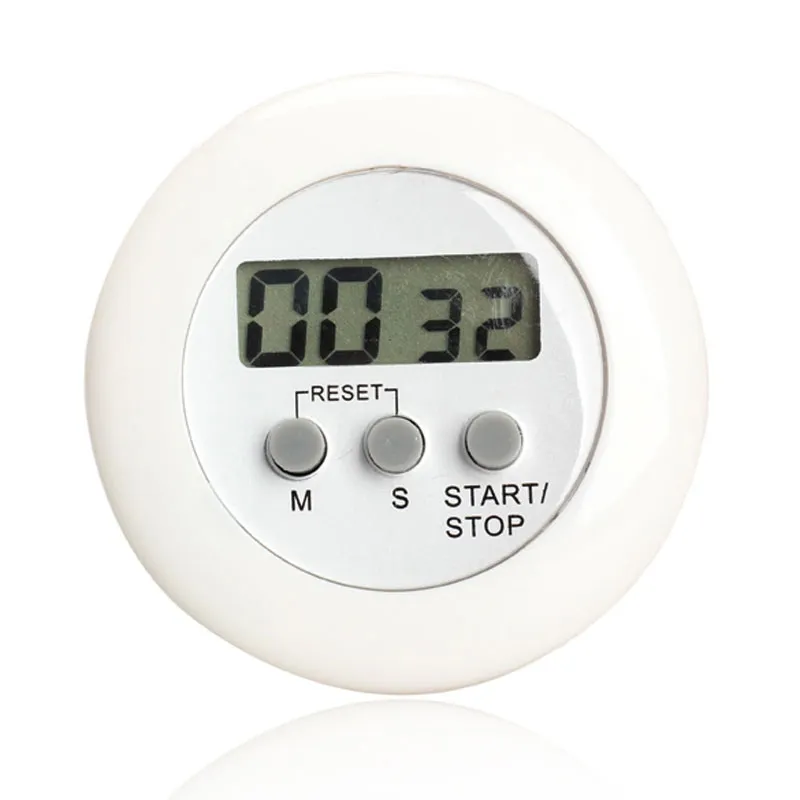 Round Magnetic LCD Digital Kitchen Countdown Timer Alarm with Stand White Kitchen Timer Practical Cooking Timer Alarm Clock