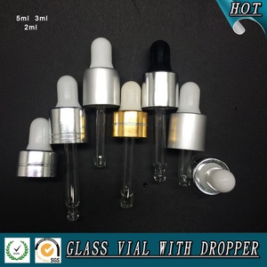 批发<span class=keywords><strong>3</strong></span>毫升5毫升透明玻璃滴管瓶小瓶<span class=keywords><strong>3</strong></span>毫升样品测试仪，带金色铝盖，用于血清精油