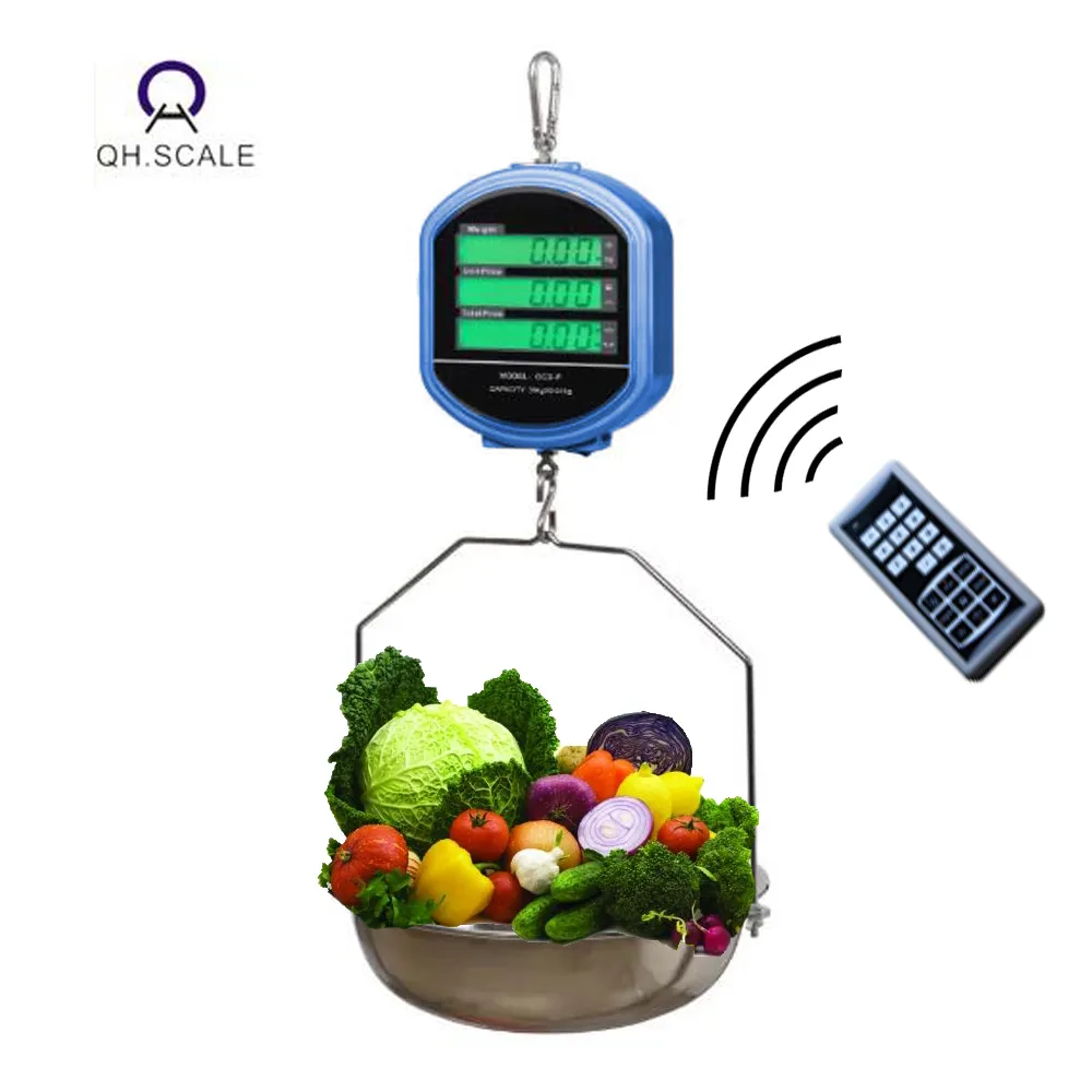 Balança digital de 30kg, balança de preço de pendurar, balança de superfície frutas e alimentos a granel com bandeja de pesagem e controle remoto