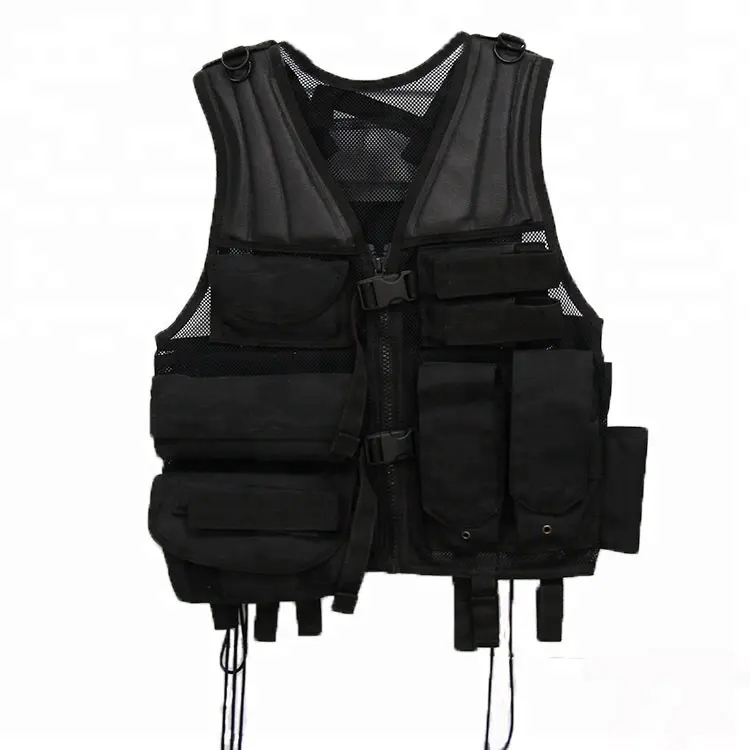 Custom Mesh Black Camo Multifunctional Outdoor Adjustable Fishing Tactical Hunting Pockets Waistcoat Vest