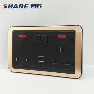 出厂价格黑色3针英国插头双13A开关插座，带霓虹灯和2 <span class=keywords><strong>USB</strong></span>用于家庭/商业/住宅