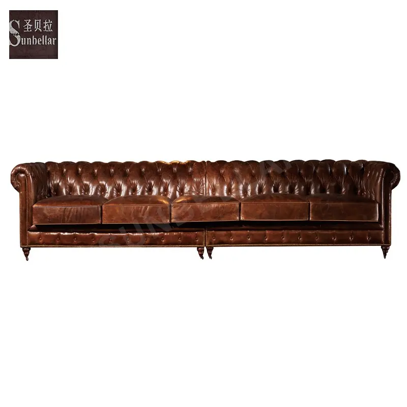 custom made luxury hotel lobby sofa 100% real leather vintage tan leather chesterfield sofa antique hotel lobby furniture