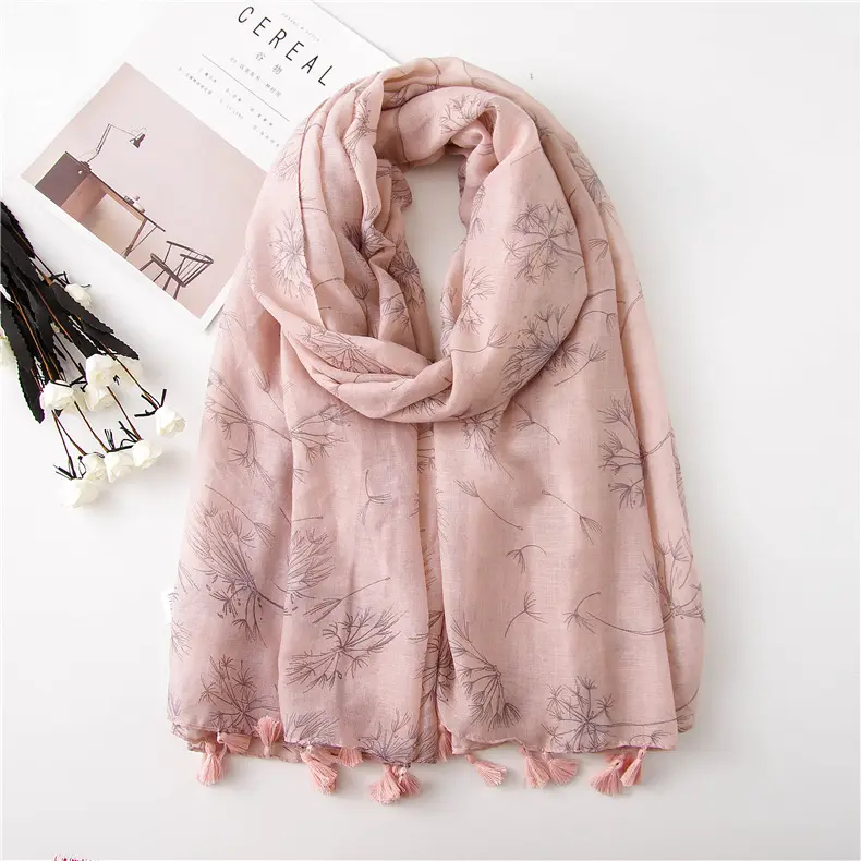 Wholesale 2018 hot sale young girl scarf fashion cheap generous dandelion print tassel indian scarf