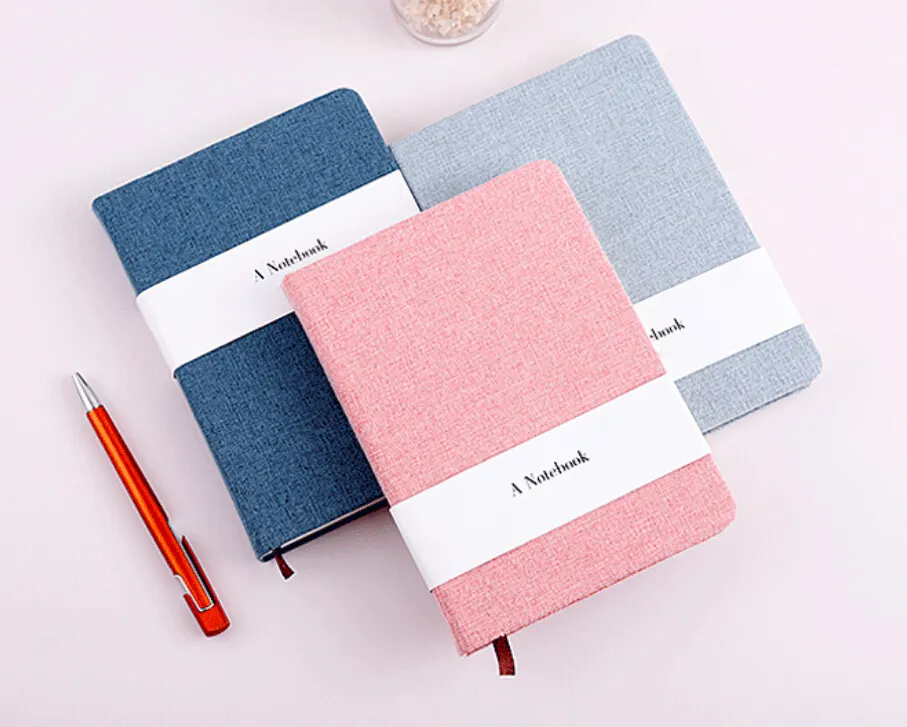 Premium di alta Qualità di Colore Solido Copertura del Panno del Tessuto Mix Pagine Interne Notebook Notepad Con Nastro di Carta